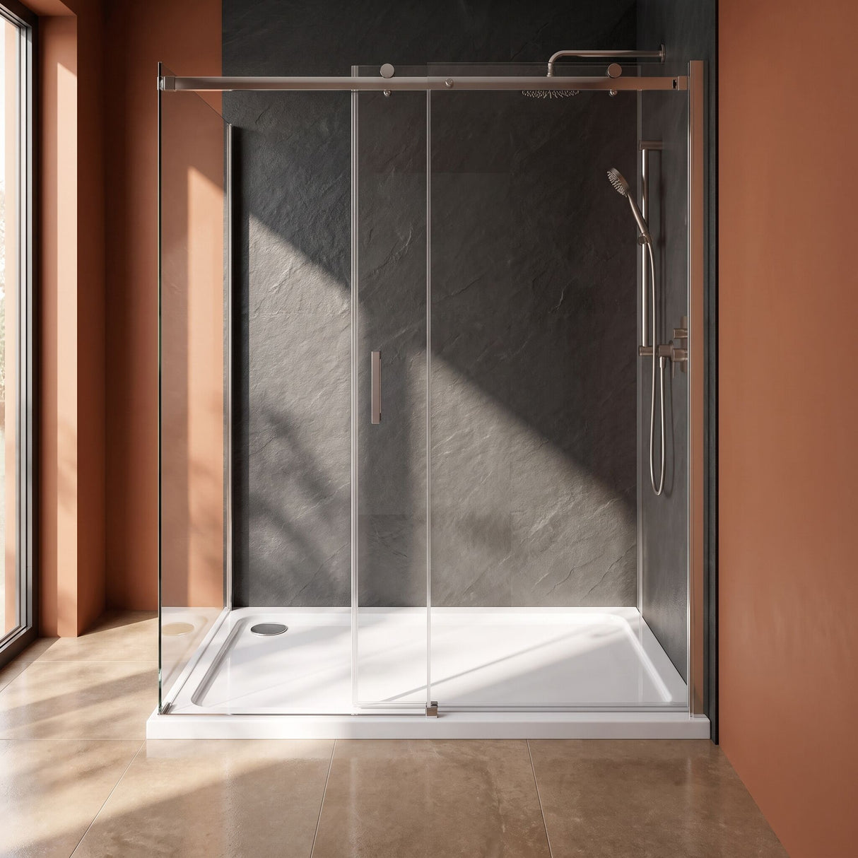 [BETTR91280] White Rectangular Stone Resin Premium Shower Tray with Corner Waste Position - Multiple Sizes Available - Lifestyle 3
