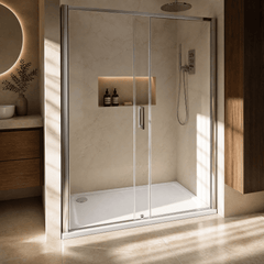 [BETTR91280] White Rectangular Stone Resin Premium Shower Tray with Corner Waste Position - Multiple Sizes Available - Silo