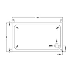 [BETTR91480] White Rectangular Stone Resin Premium Shower Tray with Corner Waste Position - Multiple Sizes Available - Technical Drawing