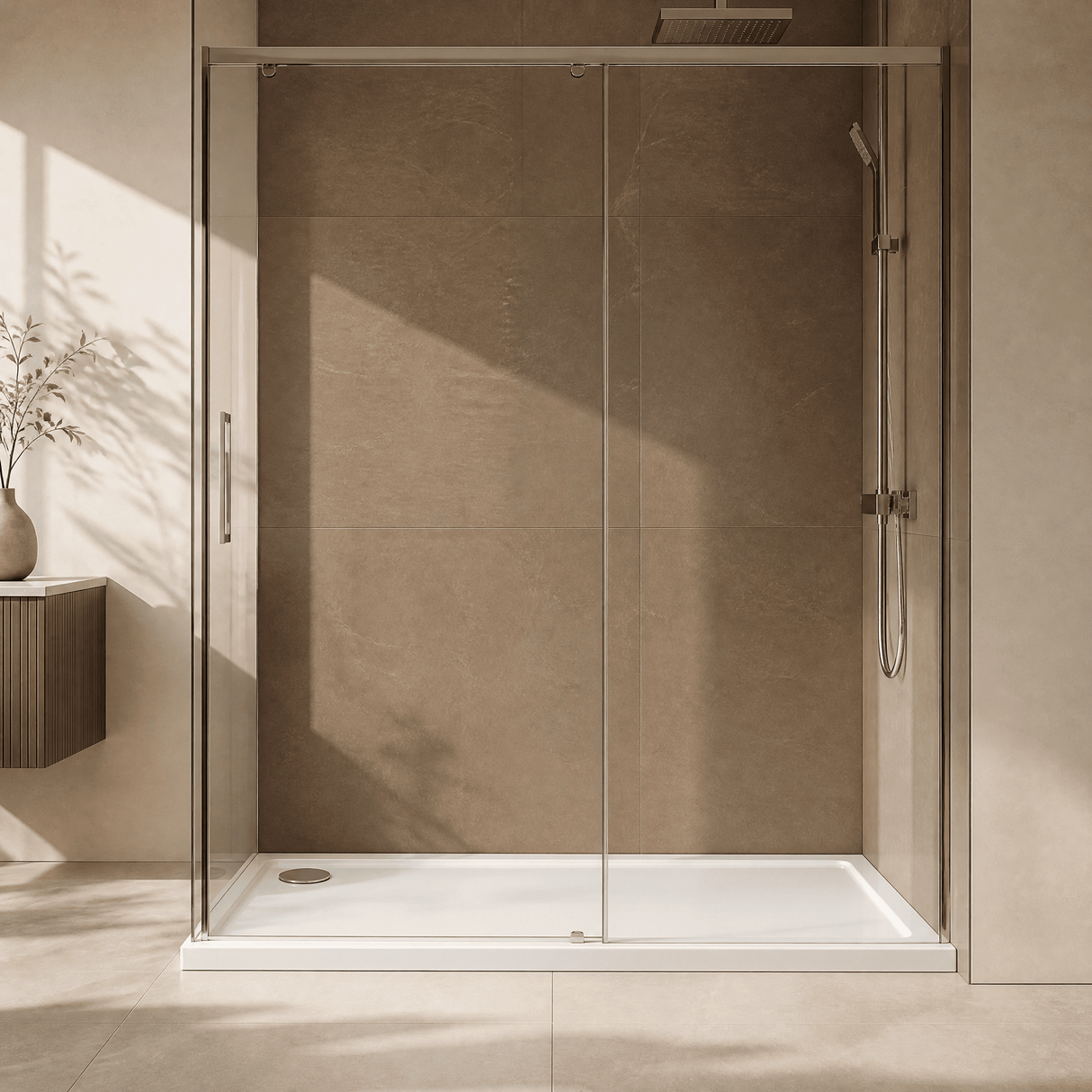 [BETTR91480] White Rectangular Stone Resin Premium Shower Tray with Corner Waste Position - Multiple Sizes Available - Lifestyle 1