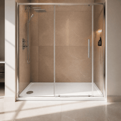 [BETTR91480] White Rectangular Stone Resin Premium Shower Tray with Corner Waste Position - Multiple Sizes Available - Lifestyle 2