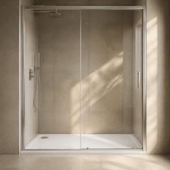 [BETTR91480] White Rectangular Stone Resin Premium Shower Tray with Corner Waste Position - Multiple Sizes Available - Lifestyle 3