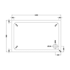[BETTR91490] White Rectangular Stone Resin Premium Shower Tray with Corner Waste Position - Multiple Sizes Available - Technical Drawing