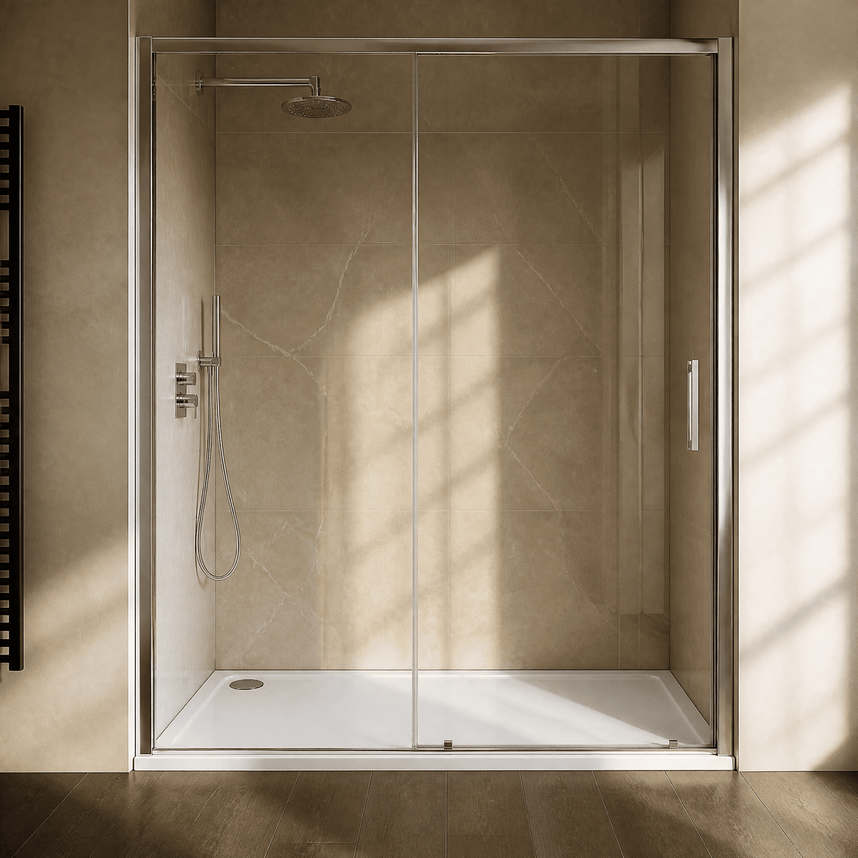 [BETTR91490] White Rectangular Stone Resin Premium Shower Tray with Corner Waste Position - Multiple Sizes Available - Lifestyle 1