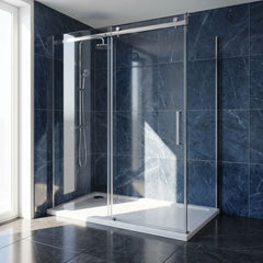 [BETTR91490] White Rectangular Stone Resin Premium Shower Tray with Corner Waste Position - Multiple Sizes Available - Lifestyle 2
