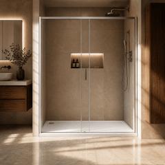 [BETTR91490] White Rectangular Stone Resin Premium Shower Tray with Corner Waste Position - Multiple Sizes Available - Lifestyle 3
