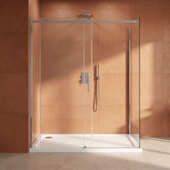 [BETTR91490] White Rectangular Stone Resin Premium Shower Tray with Corner Waste Position - Multiple Sizes Available - Silo