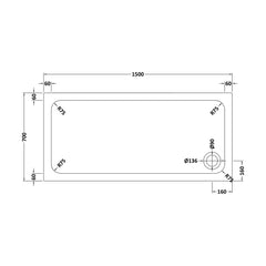 [BETTR91570] White Rectangular Stone Resin Premium Shower Tray with Corner Waste Position - Multiple Sizes Available - Technical Drawing