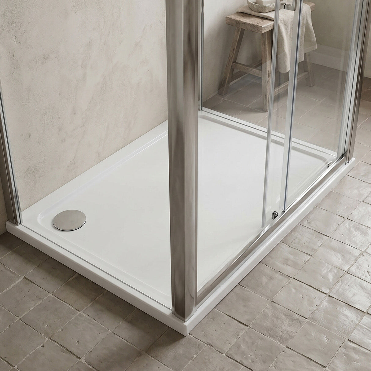 [BETTR91576] White Rectangular Stone Resin Premium Shower Tray with Corner Waste Position - Multiple Sizes Available - Silo