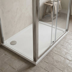 [BETTR91576] White Rectangular Stone Resin Premium Shower Tray with Corner Waste Position - Multiple Sizes Available - Silo