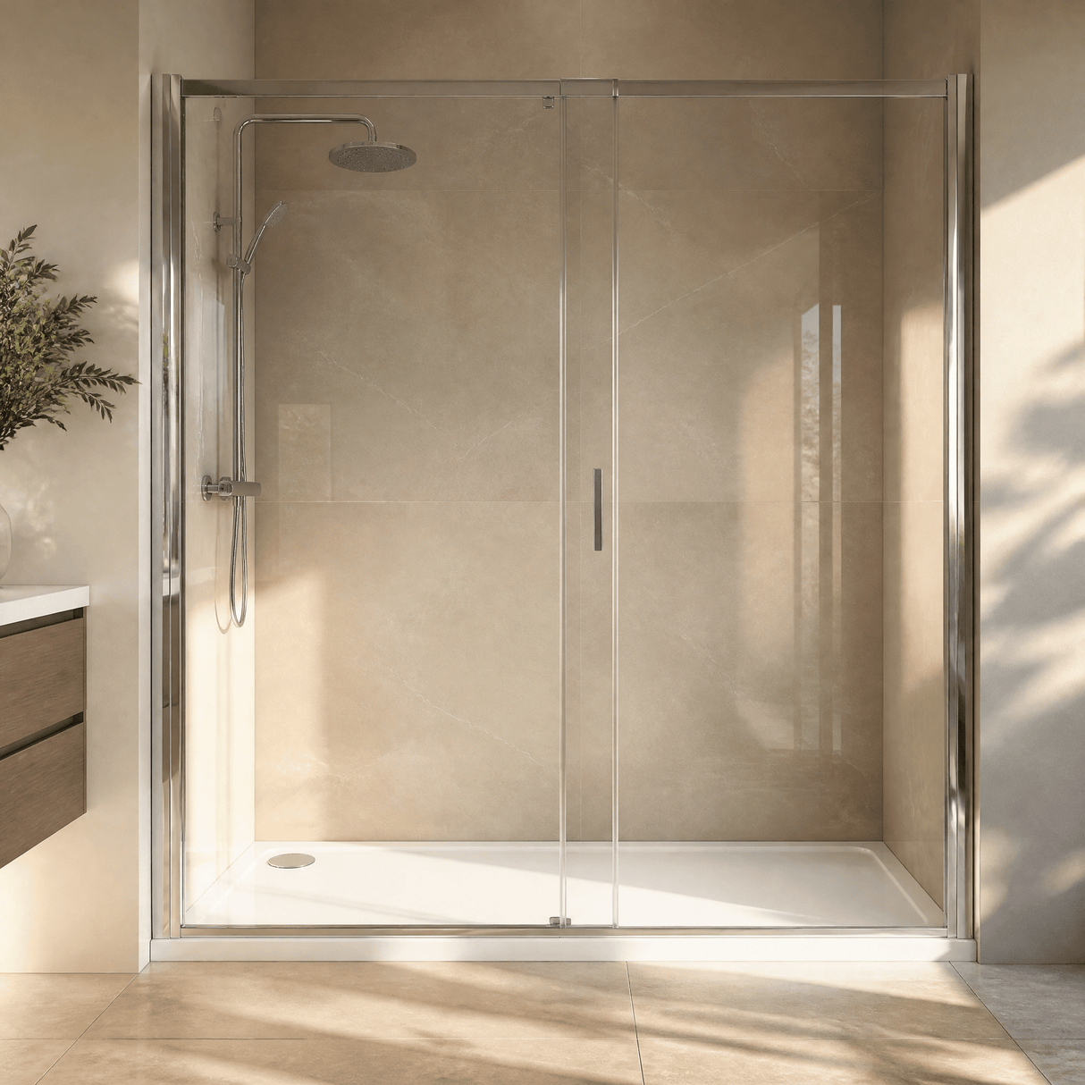 [BETTR91580] White Rectangular Stone Resin Premium Shower Tray with Corner Waste Position - Multiple Sizes Available - Lifestyle 1