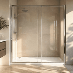 [BETTR91580] White Rectangular Stone Resin Premium Shower Tray with Corner Waste Position - Multiple Sizes Available - Lifestyle 1