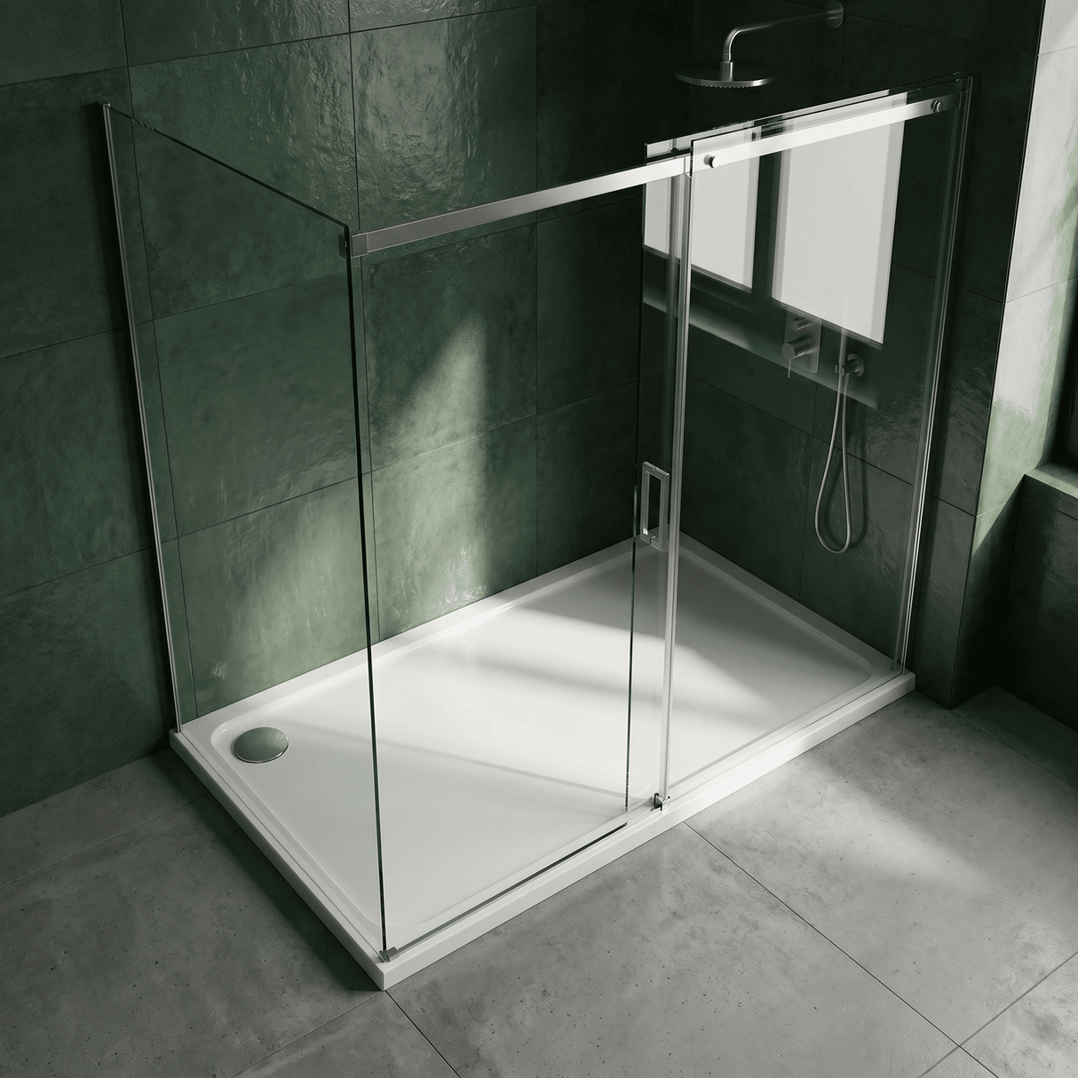[BETTR91580] White Rectangular Stone Resin Premium Shower Tray with Corner Waste Position - Multiple Sizes Available - Lifestyle 2