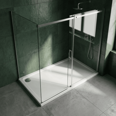 [BETTR91580] White Rectangular Stone Resin Premium Shower Tray with Corner Waste Position - Multiple Sizes Available - Lifestyle 2