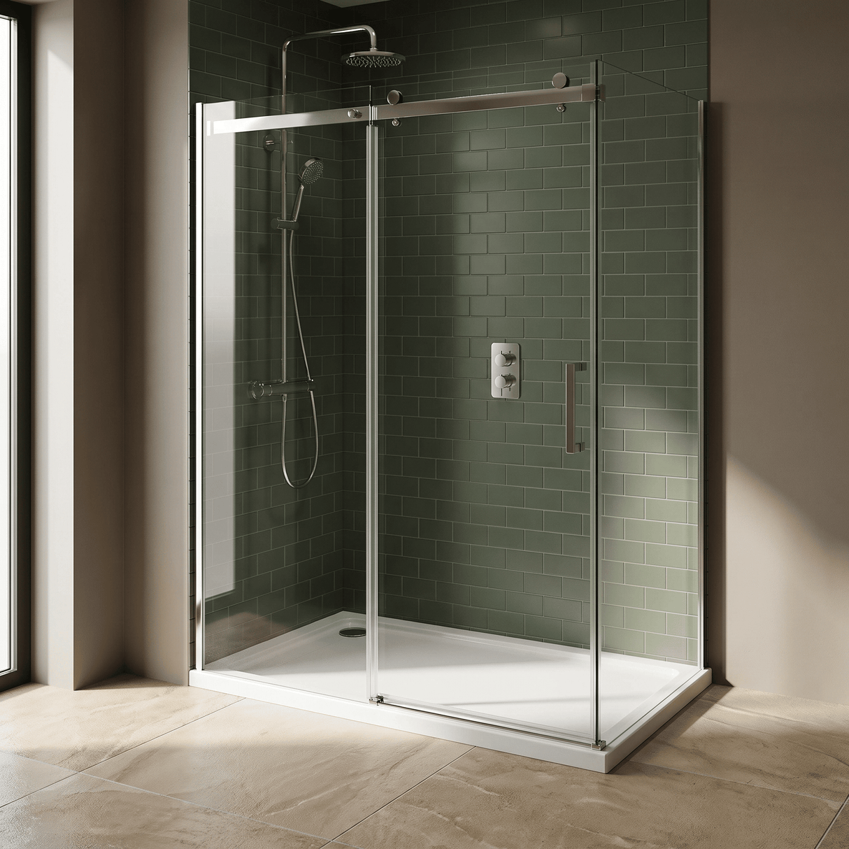 [BETTR91580] White Rectangular Stone Resin Premium Shower Tray with Corner Waste Position - Multiple Sizes Available - Lifestyle 3