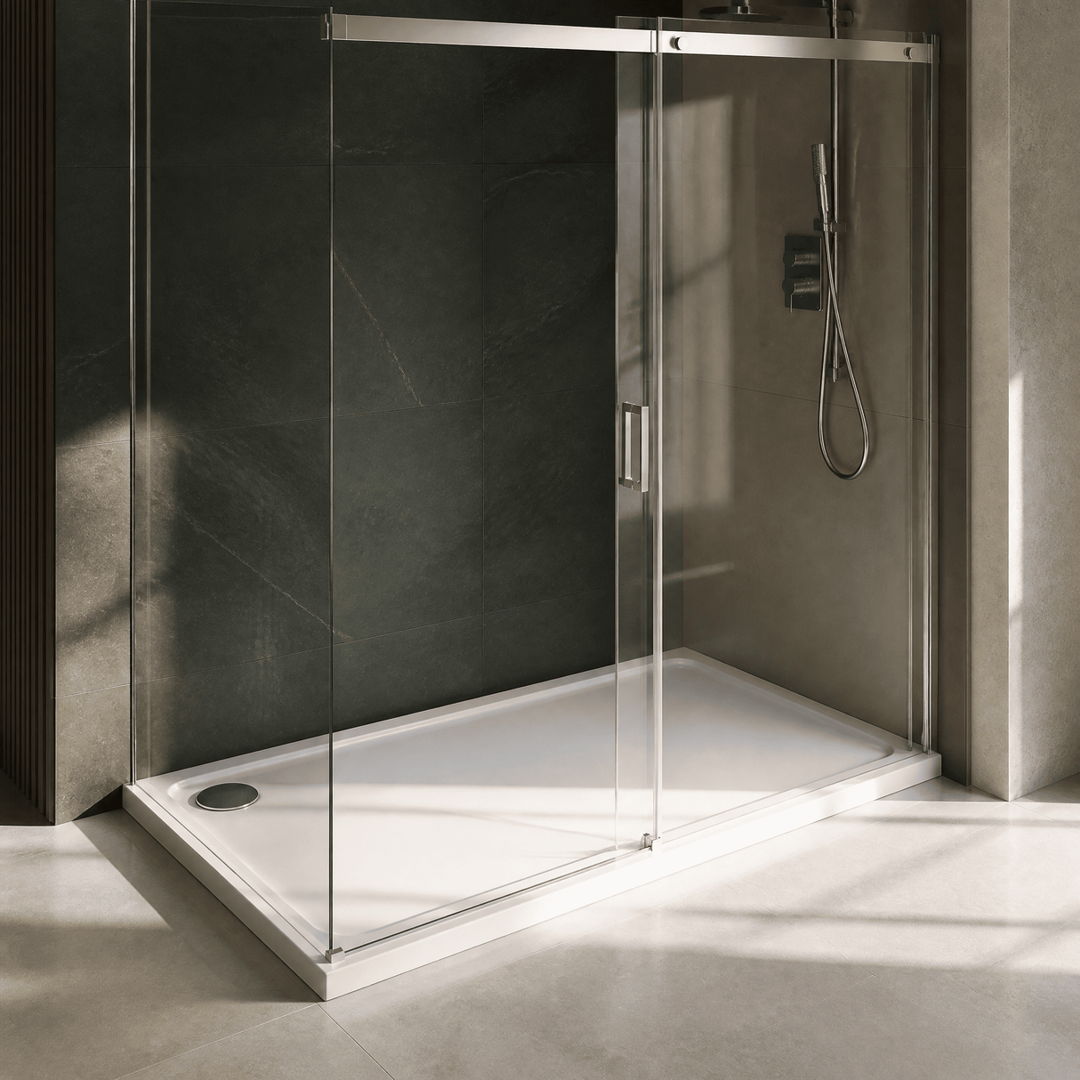 [BETTR91590] White Rectangular Stone Resin Premium Shower Tray with Corner Waste Position - Multiple Sizes Available - Lifestyle 2
