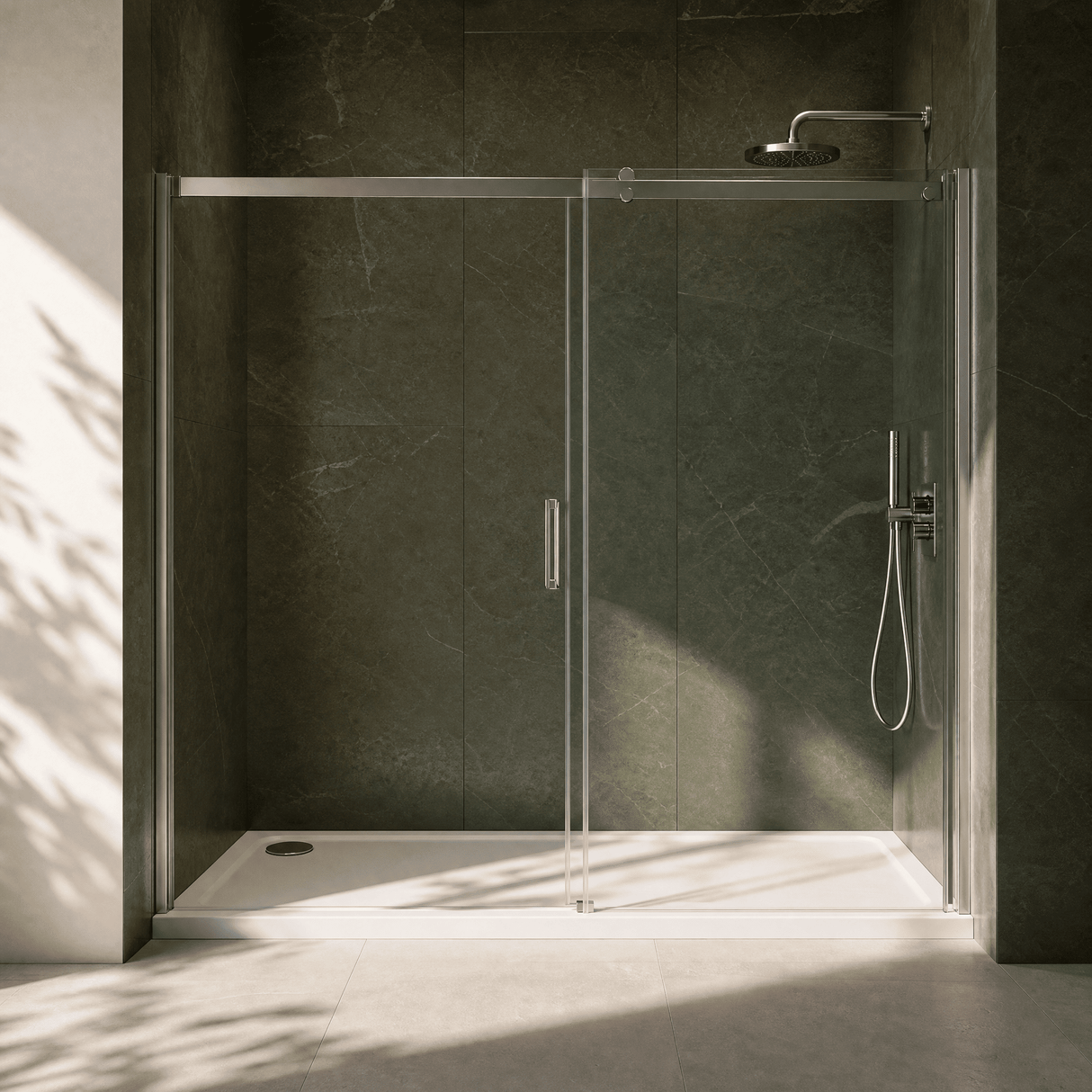 [BETTR91670] White Rectangular Stone Resin Premium Shower Tray with Corner Waste Position - Multiple Sizes Available - Lifestyle 1