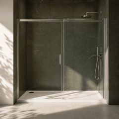 [BETTR91670] White Rectangular Stone Resin Premium Shower Tray with Corner Waste Position - Multiple Sizes Available - Lifestyle 1