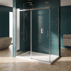 [BETTR91670] White Rectangular Stone Resin Premium Shower Tray with Corner Waste Position - Multiple Sizes Available - Lifestyle 2