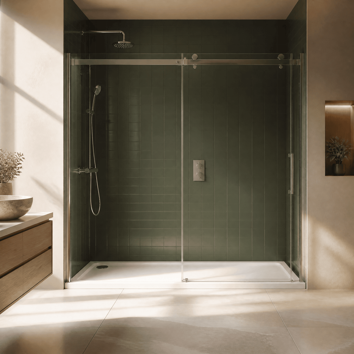 [BETTR91670] White Rectangular Stone Resin Premium Shower Tray with Corner Waste Position - Multiple Sizes Available - Lifestyle 3