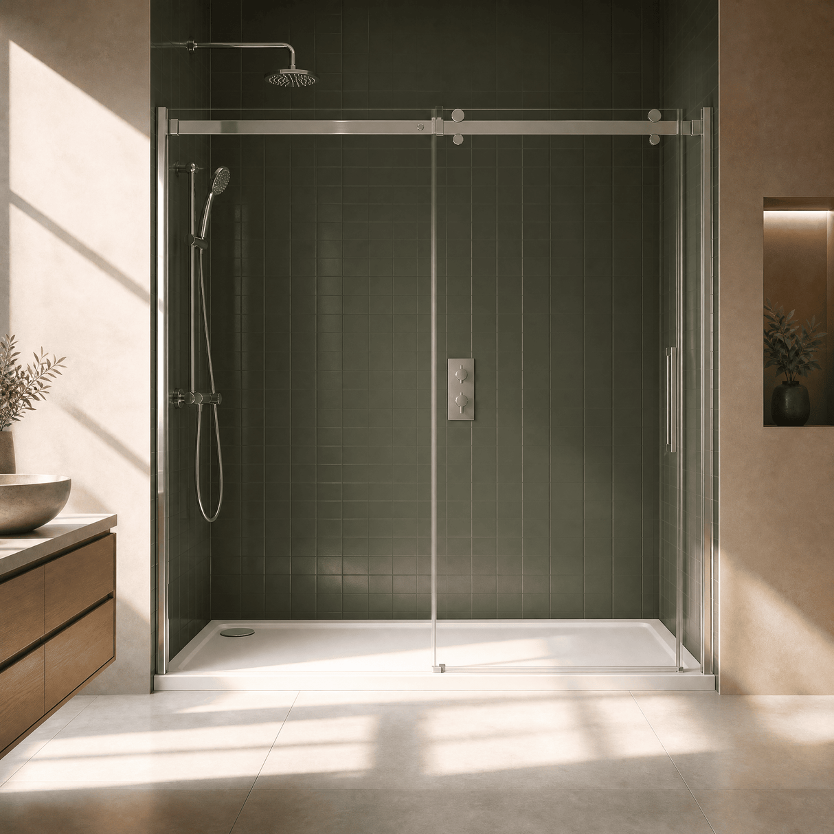 [BETTR91680] White Rectangular Stone Resin Premium Shower Tray with Corner Waste Position - Multiple Sizes Available - Lifestyle 1