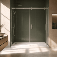 [BETTR91680] White Rectangular Stone Resin Premium Shower Tray with Corner Waste Position - Multiple Sizes Available - Lifestyle 1