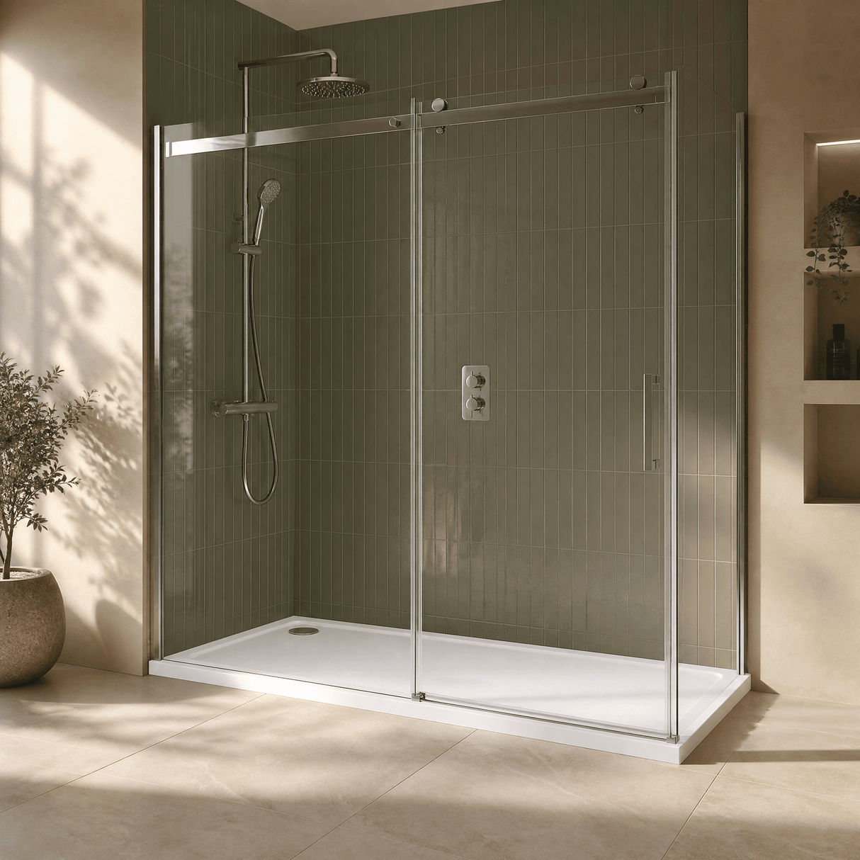 [BETTR91680] White Rectangular Stone Resin Premium Shower Tray with Corner Waste Position - Multiple Sizes Available - Lifestyle 2