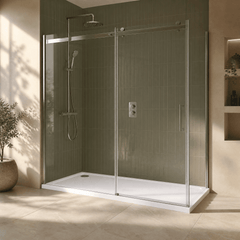 [BETTR91680] White Rectangular Stone Resin Premium Shower Tray with Corner Waste Position - Multiple Sizes Available - Lifestyle 2