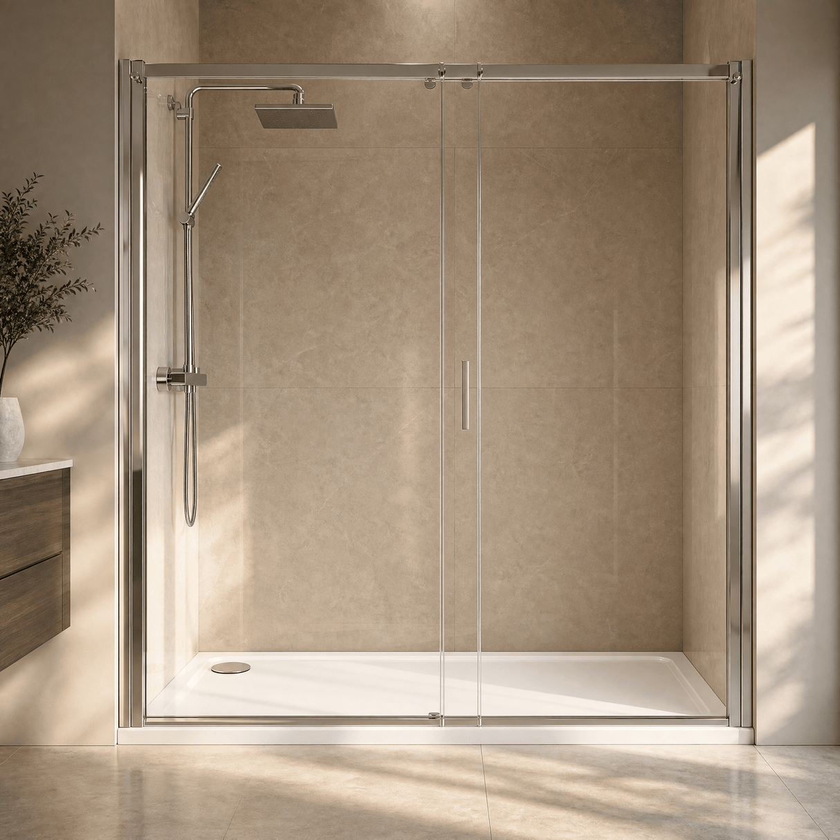 [BETTR91680] White Rectangular Stone Resin Premium Shower Tray with Corner Waste Position - Multiple Sizes Available - Lifestyle 3