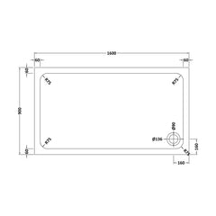 [BETTR91690] White Rectangular Stone Resin Premium Shower Tray with Corner Waste Position - Multiple Sizes Available - Technical Drawing
