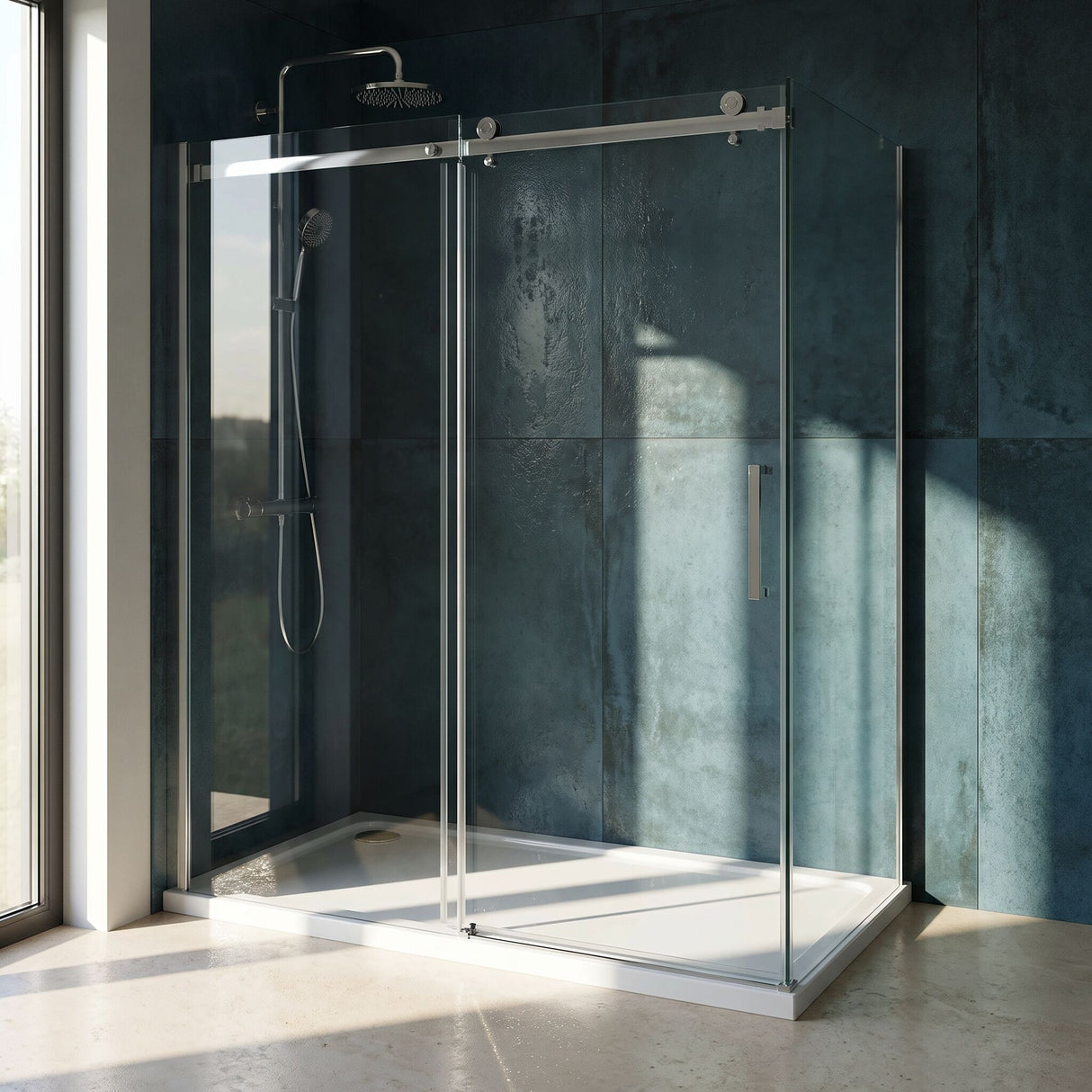[BETTR91690] White Rectangular Stone Resin Premium Shower Tray with Corner Waste Position - Multiple Sizes Available - Lifestyle 3