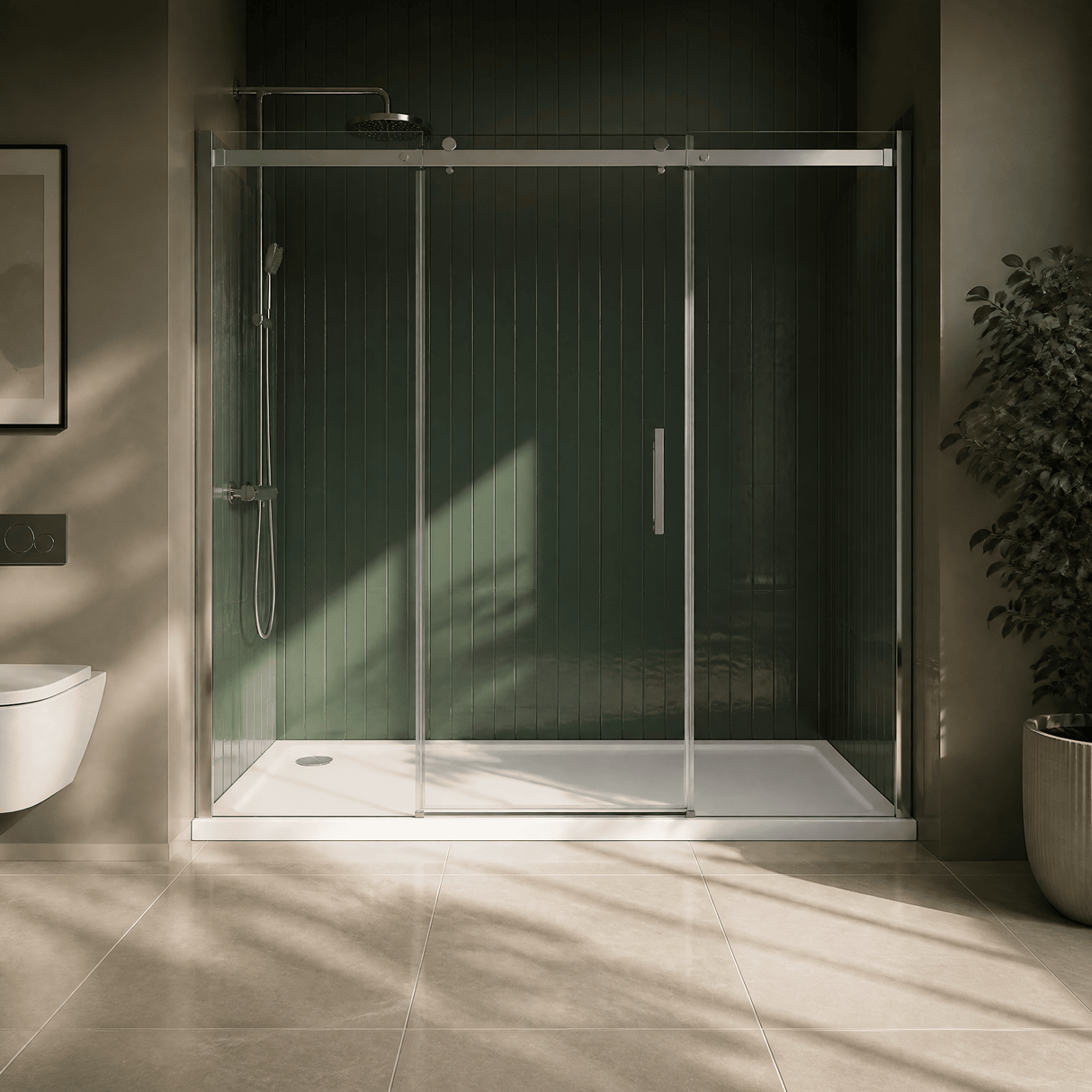[BETTR91770] White Rectangular Stone Resin Premium Shower Tray with Corner Waste Position - Multiple Sizes Available - Lifestyle 1