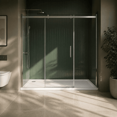 [BETTR91770] White Rectangular Stone Resin Premium Shower Tray with Corner Waste Position - Multiple Sizes Available - Lifestyle 1