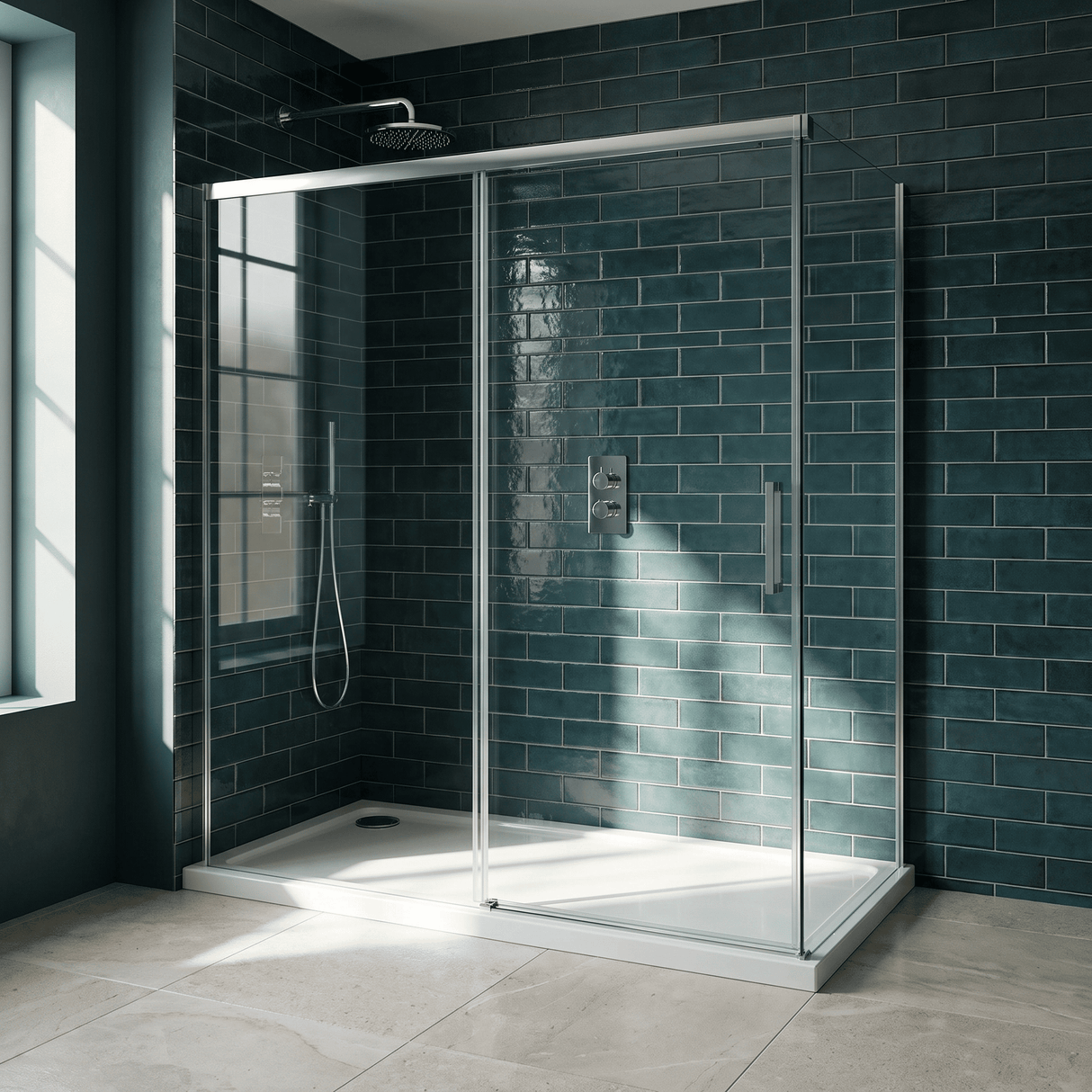 [BETTR91770] White Rectangular Stone Resin Premium Shower Tray with Corner Waste Position - Multiple Sizes Available - Lifestyle 2