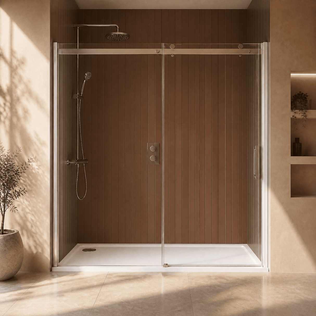 [BETTR91770] White Rectangular Stone Resin Premium Shower Tray with Corner Waste Position - Multiple Sizes Available - Lifestyle 3