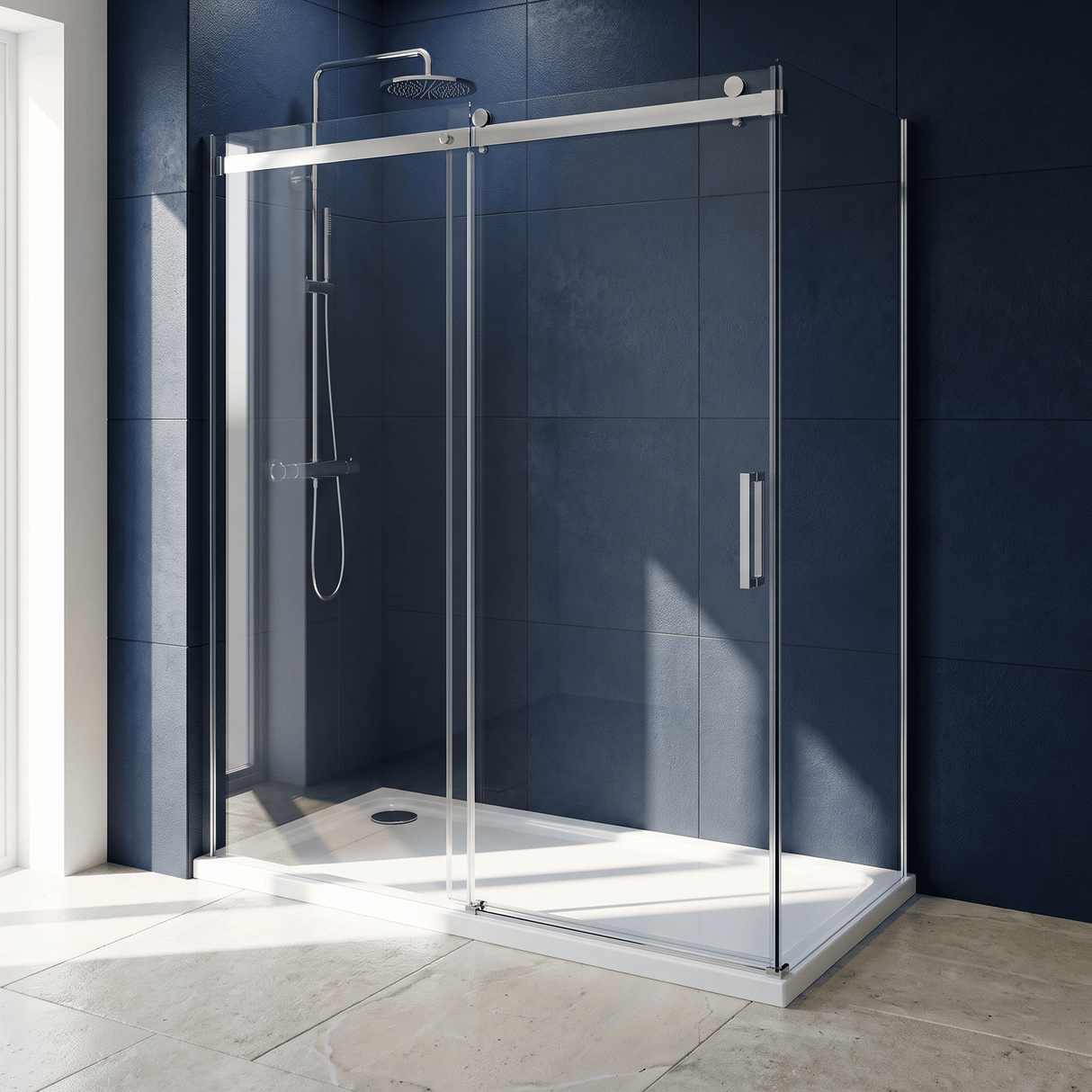 [BETTR91776] White Rectangular Stone Resin Premium Shower Tray with Corner Waste Position - Multiple Sizes Available - Lifestyle 2