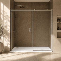 [BETTR91776] White Rectangular Stone Resin Premium Shower Tray with Corner Waste Position - Multiple Sizes Available - Silo