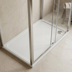 [BETTR91780] White Rectangular Stone Resin Premium Shower Tray with Corner Waste Position - Multiple Sizes Available - Silo