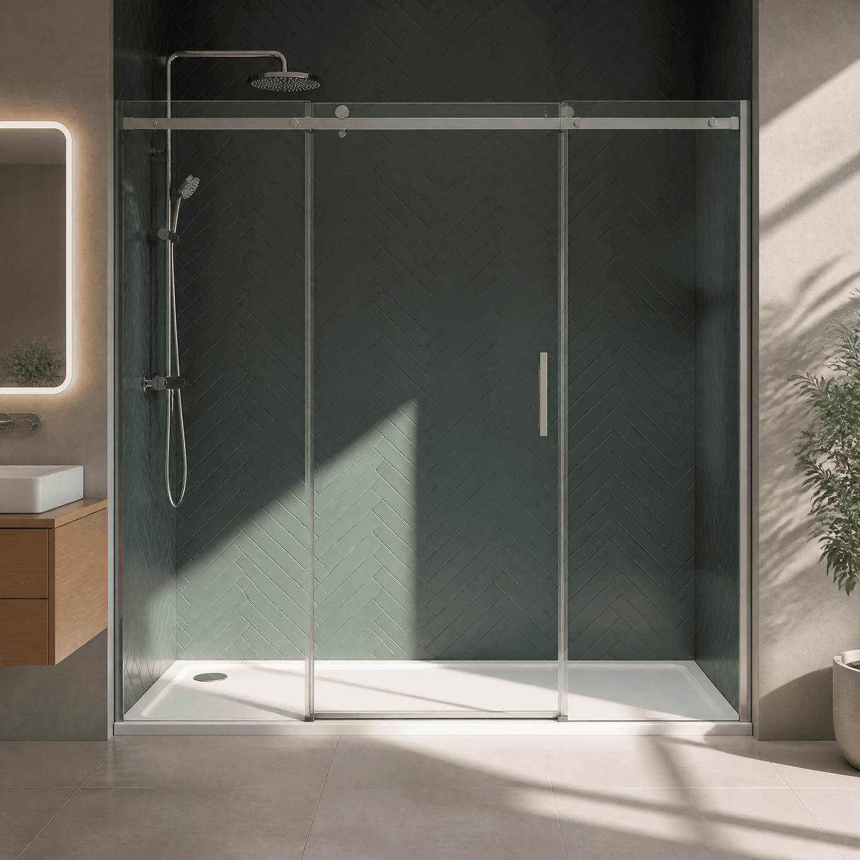 [BETTR91790] White Rectangular Stone Resin Premium Shower Tray with Corner Waste Position - Multiple Sizes Available - Lifestyle 1