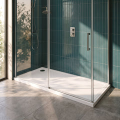 [BETTR91790] White Rectangular Stone Resin Premium Shower Tray with Corner Waste Position - Multiple Sizes Available - Lifestyle 2