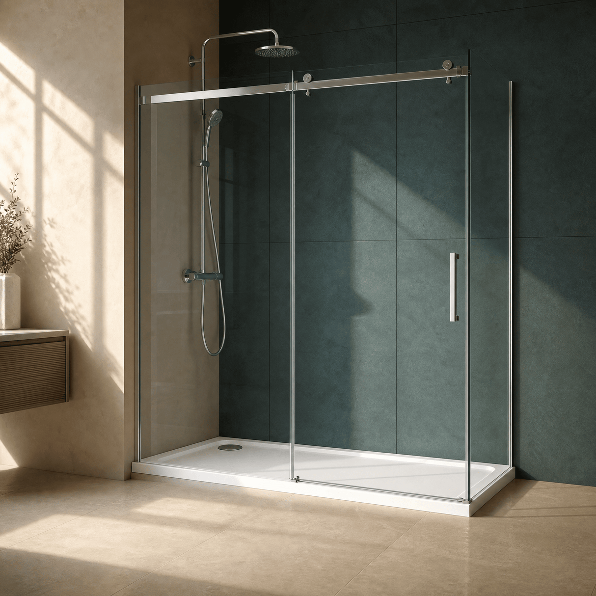 [BETTR91790] White Rectangular Stone Resin Premium Shower Tray with Corner Waste Position - Multiple Sizes Available - Lifestyle 3
