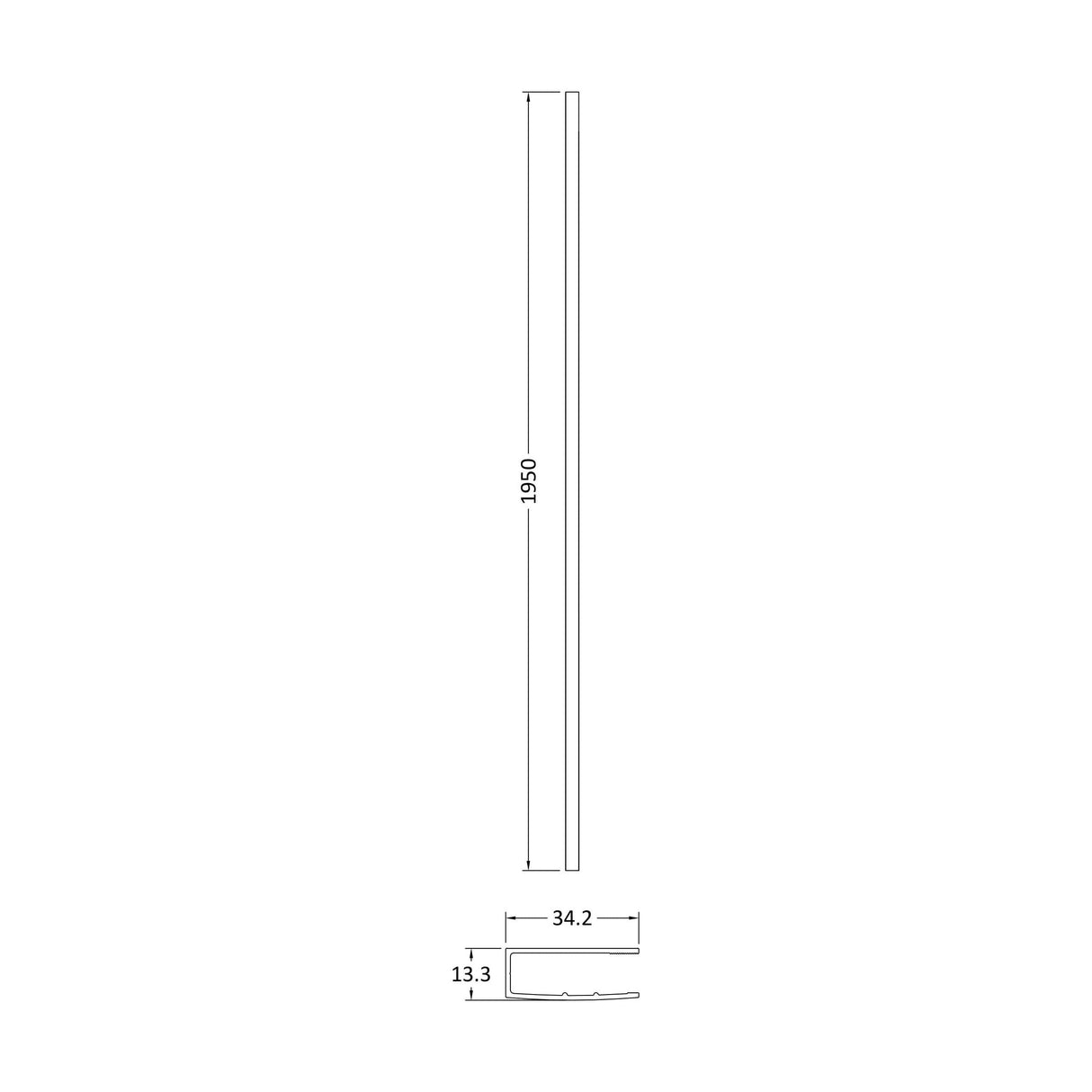 [BEWP015UF] 1950mm Undrilled Flat Profile Brass - Technical Drawing