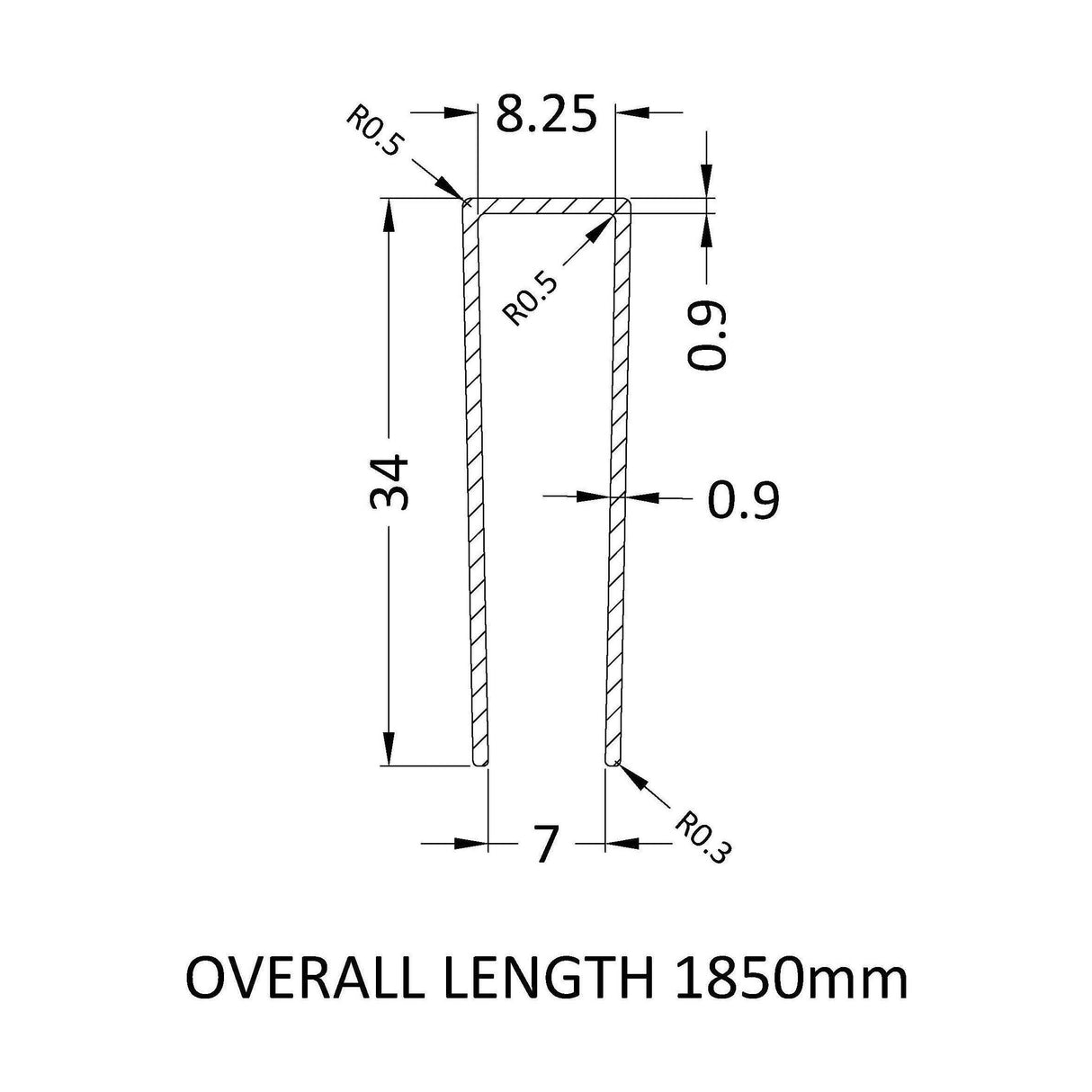 [BEWP036UF] 1850 Undrilled Flat Profile Pewter - Technical Drawing