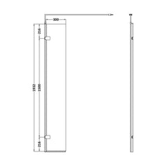 [BEWS030] Balterley Contemporary Bathroom 8mm Glass Wetroom Swing Screen with Support Bar, Chrome Finish, 1950 x 322 x 27mm - Technical Drawing