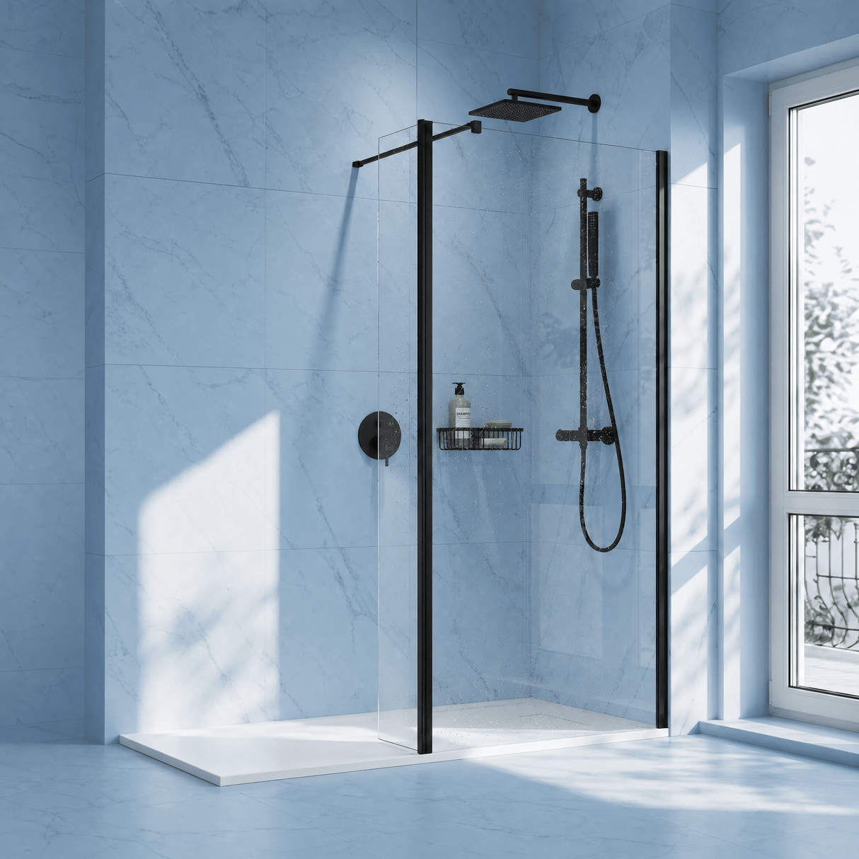 [BEWS18025BP] Drakelow 8mm Toughened Safety Glass Wetroom Return Screen, 215mm x 1850mm, Choice of Colour - Silo