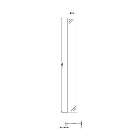 [BEWS18025BZ] Balterley 1850mm Brushed Bronze Wetroom Panel - Technical Drawing