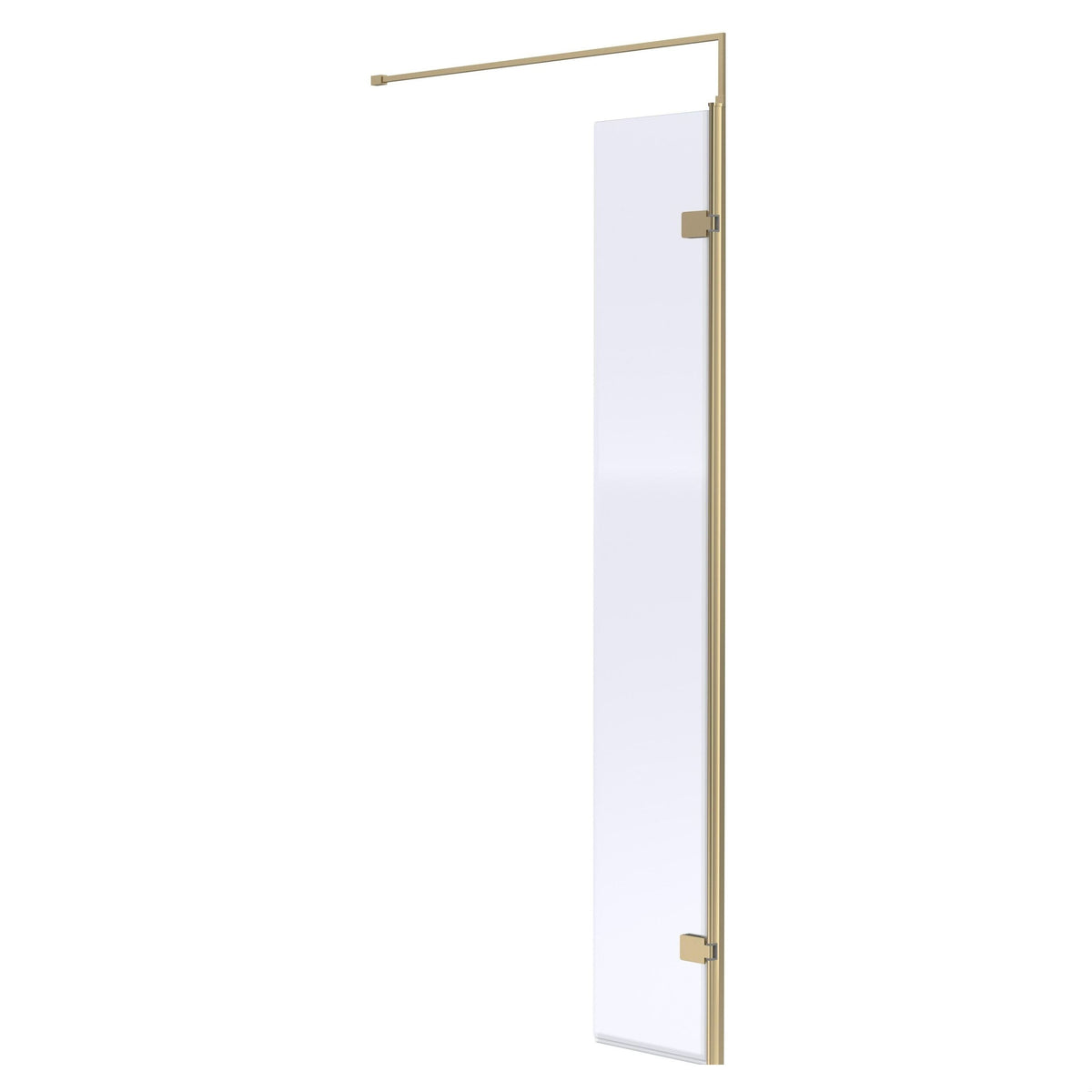 [BEWS18030BB] Balterley 8mm Toughened Safety Glass Hinged Return Screen with Support Bar: 300mm x 1850mm, Brushed Brass - Cutout