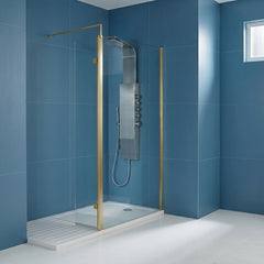 [BEWS18030BB] Balterley 8mm Toughened Safety Glass Hinged Return Screen with Support Bar: 300mm x 1850mm, Brushed Brass - Silo