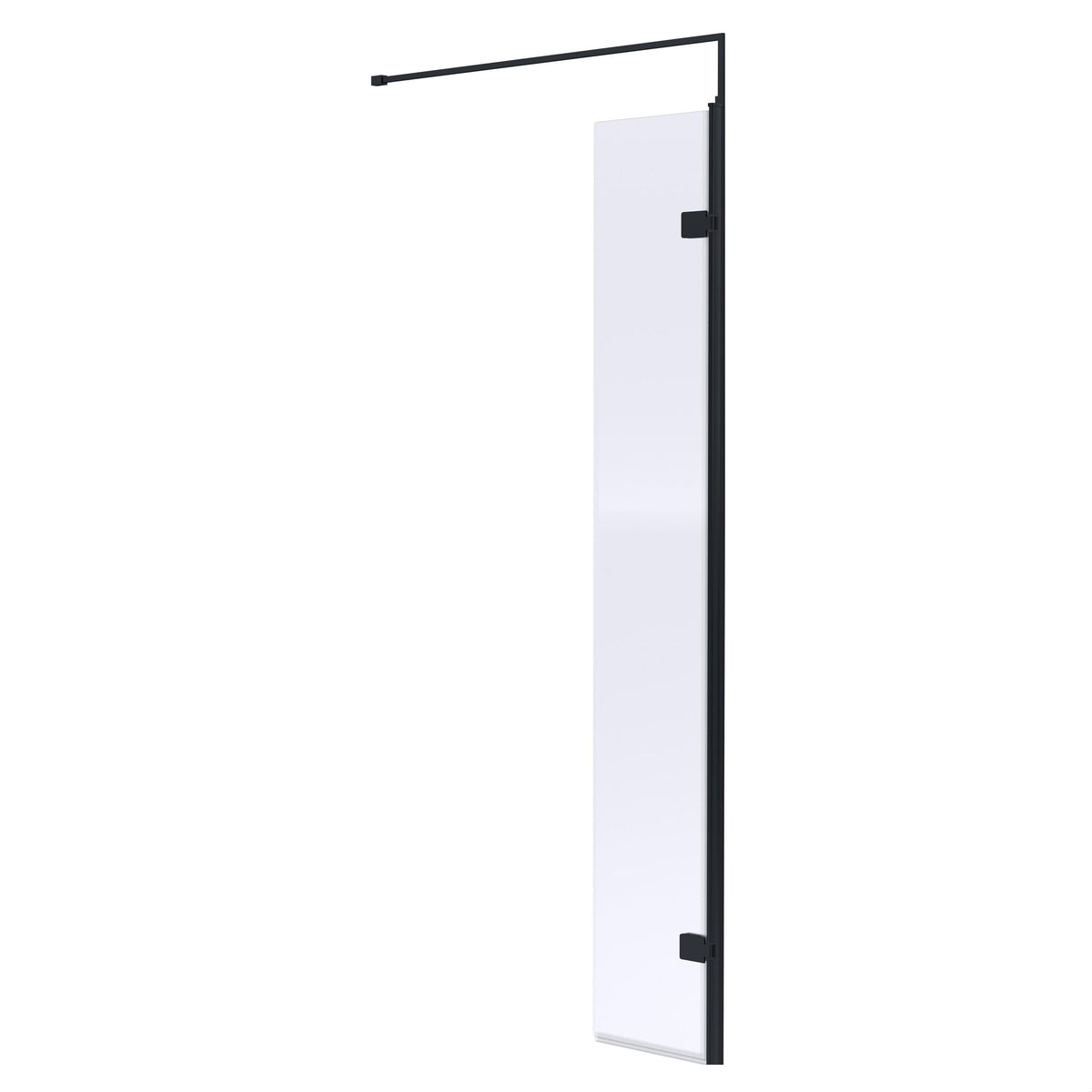 [BEWS18030BP] Balterley 8mm Toughened Safety Glass Hinged Return Screen with Support Bar: 300mm x 1850mm, Black - Cutout
