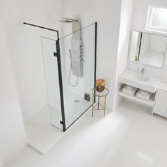 [BEWS18030BP] Balterley 8mm Toughened Safety Glass Hinged Return Screen with Support Bar: 300mm x 1850mm, Black - Lifestyle 2